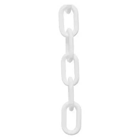 White glossy plastic chain links on a spool, 25 ft length, 1.9 in outside link length, 1.1 in width