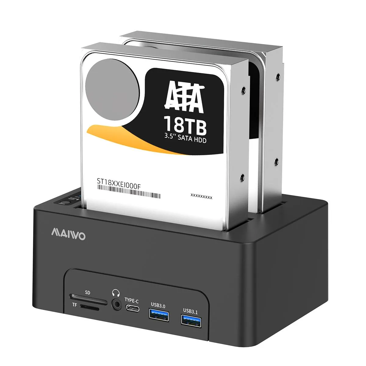 MAIWO MAIWO Dual Bay SATA Enclosure Duplicator &amp; USB-C Dock, 10 Gbps, 18TB/bay, HDTV 4K, BT 5.0 — product photo