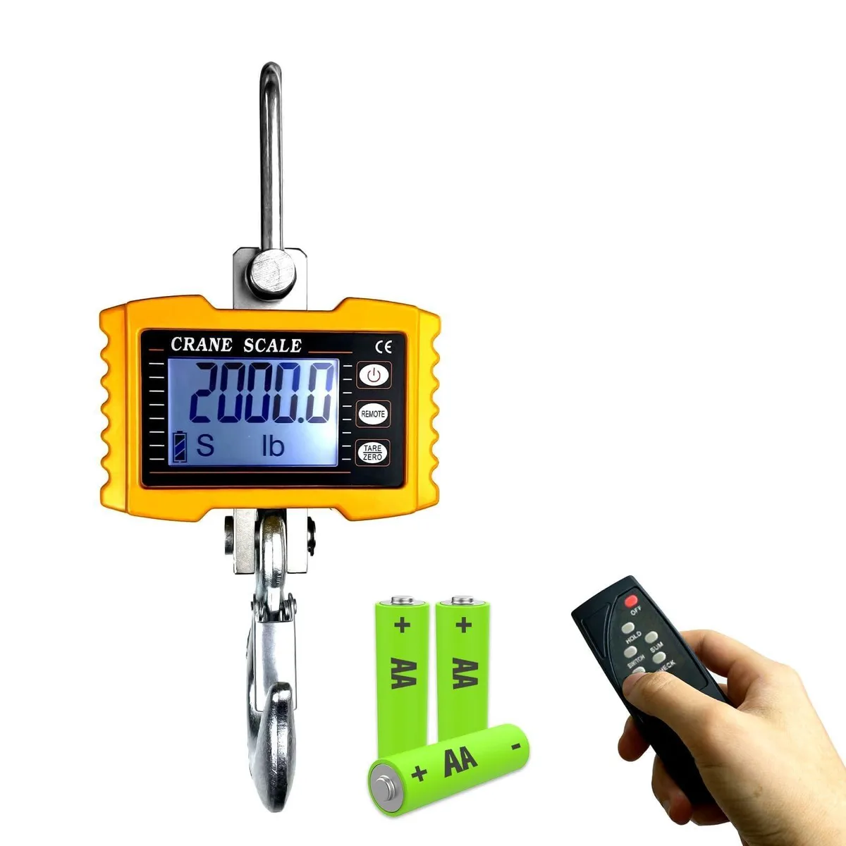  YATOINTO Digital Crane Scale 2200lb 1000kg Remote Aluminum Yellow — product photo