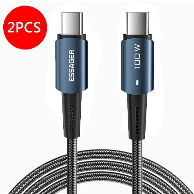 LUOM LUOM Essager CG100W USB-C cable 100W 20V 5A 6.6ft blue 2-pack — product photo