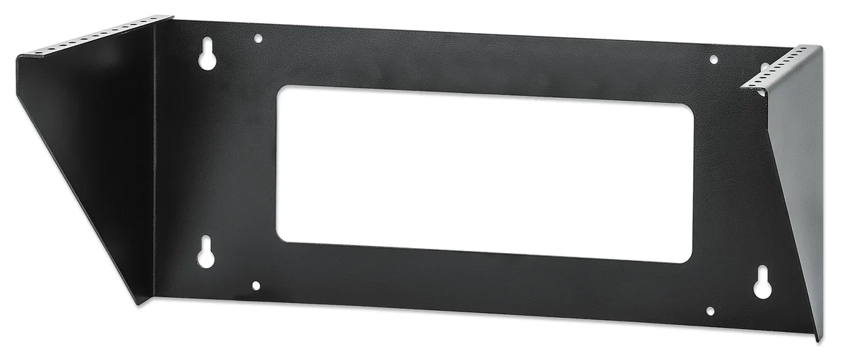 Black steel 4U open-frame wall bracket for 19 inch rack gear