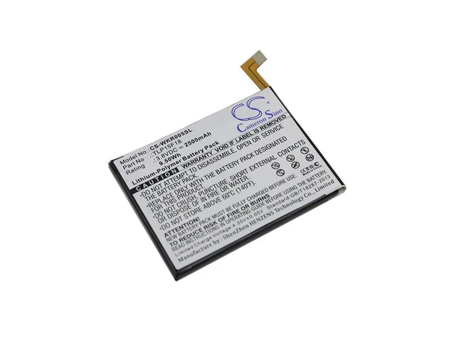 Rectangular smartphone battery, matte black plastic with gold contacts and printed label