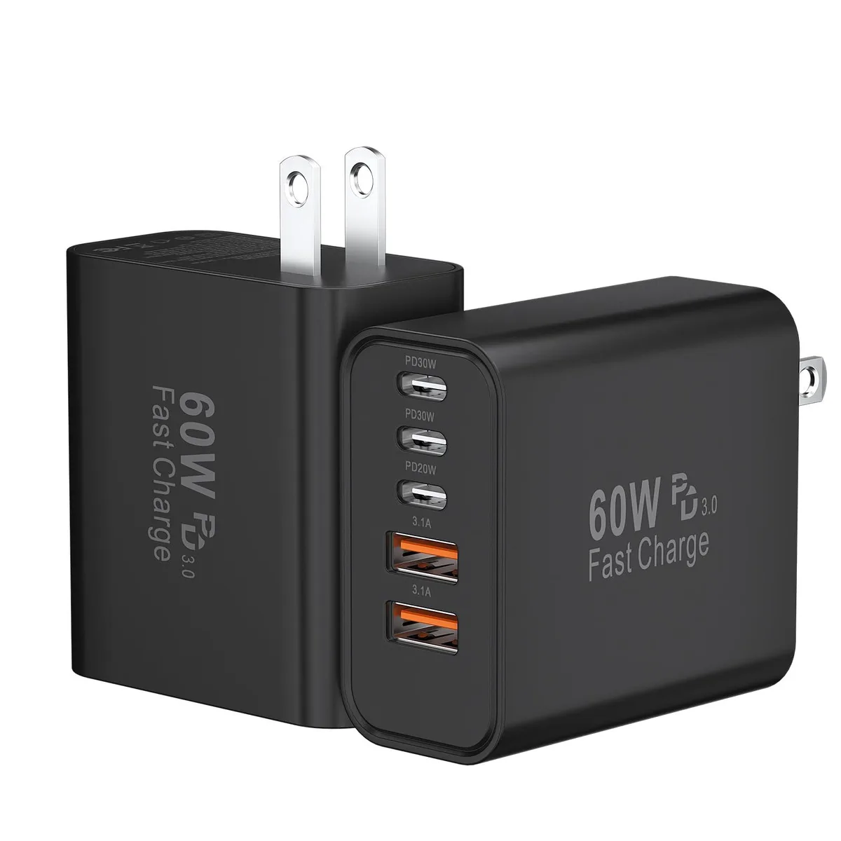JAYSUING JAYSUING 60W 5-Port USB C Charger 3USB C+2USB A Black — product photo