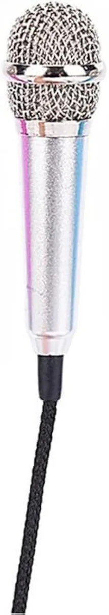 Silver mini microphone with 3.5 mm plug, metallic finish