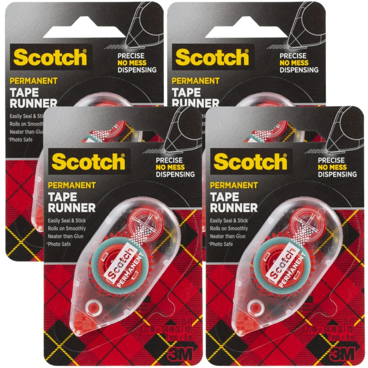  Scotch 6061 Double-Sided Adhesive Roller Tape 0.27 in x 26 ft Pack of 4 — product photo