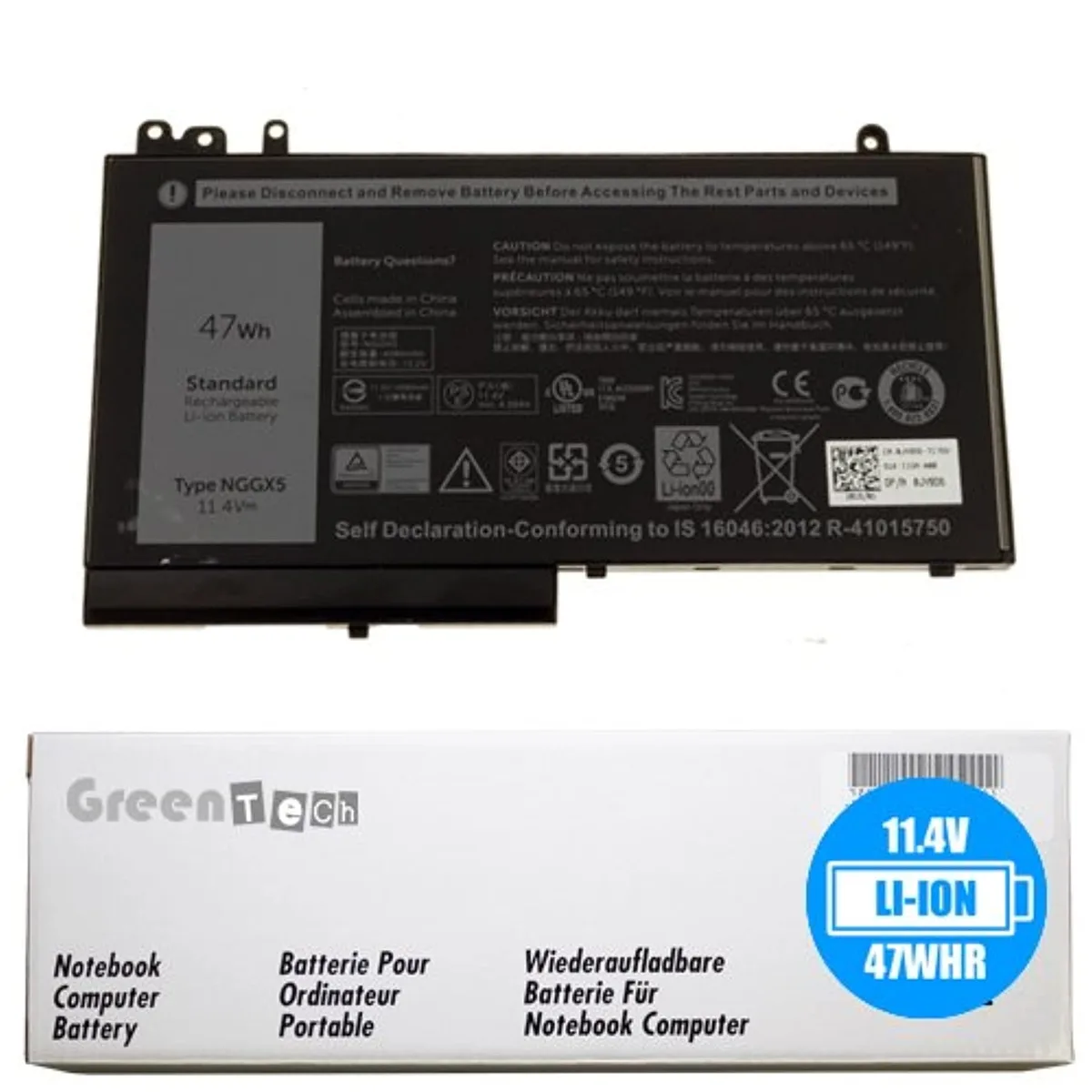 Tryhi Tryhi GreenTech NGGX5 11.4V 47Whr 3-Cell Battery for Dell Latitude E5270 E5470 — product photo