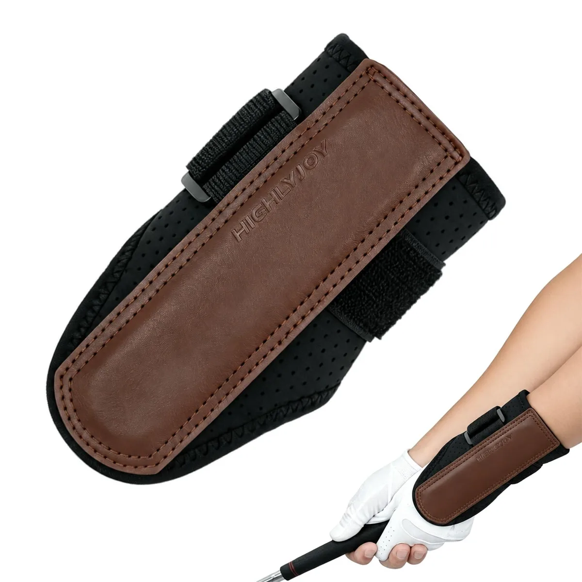 Brown adjustable wrist training brace with wider splint, soft padding and hook-and-loop closure