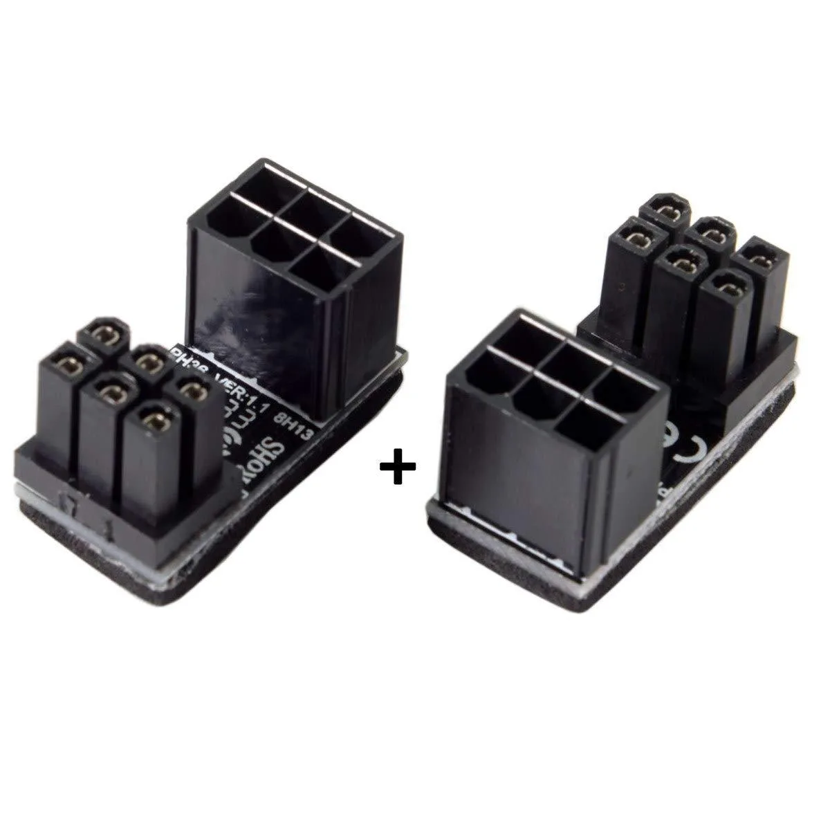 Two black right-angle ATX 6-pin adapters, one up one down