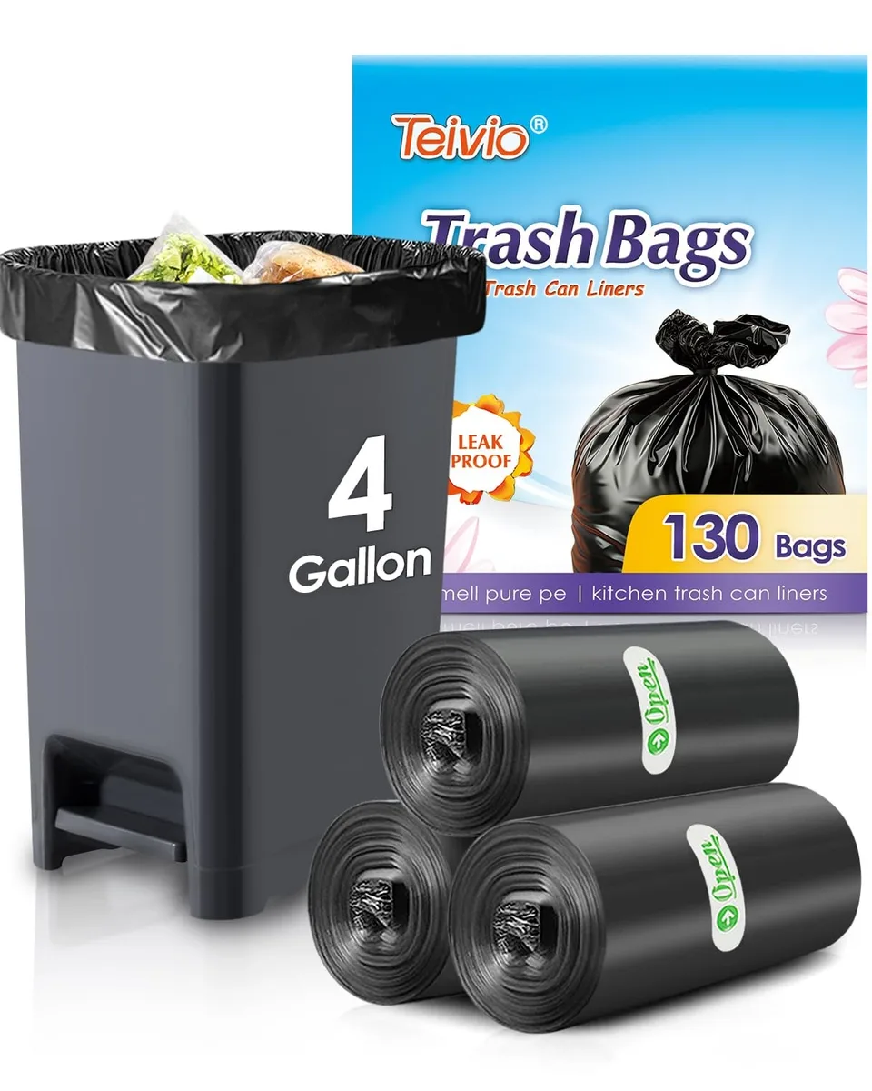 Teivio 130-4Gallon-Black 130 Count 15 L Garbage Bags Black — product photo