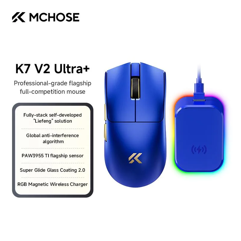 MCHOSE MCHOSE K7 V2 Ultra+ Blue-gold gaming mouse — product photo