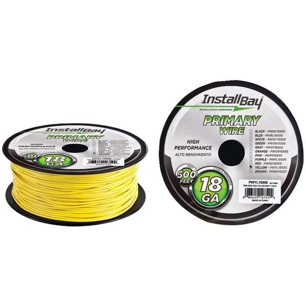 Install Bay Install Bay PWYL18500 18-Gauge Primary Wire 500 ft Yellow car electronics accessory — product photo
