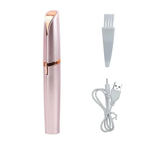 Rose gold pen-shaped eyebrow trimmer with USB charging port