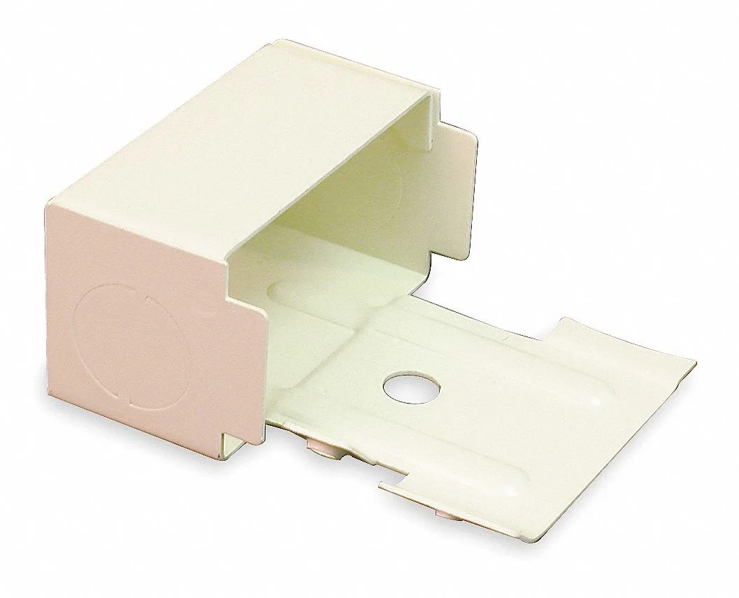 Ivory steel tee raceway fitting with screw-on mounting and knockout openings