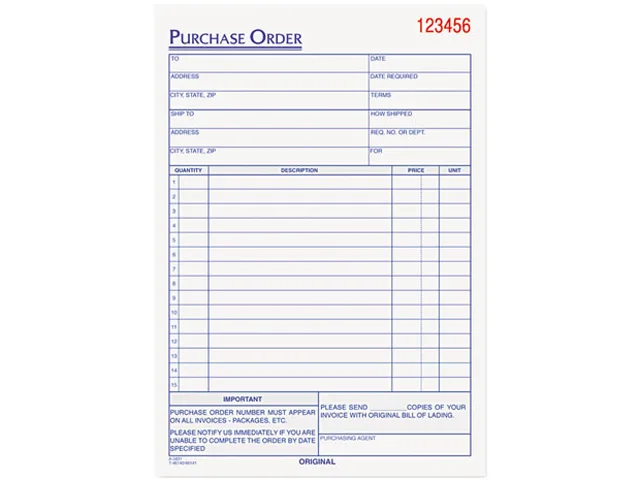 TOPS TOPS 46141 Purchase Order Book, 50 Sets, 12 Items, Carbonless Triplicate — product photo