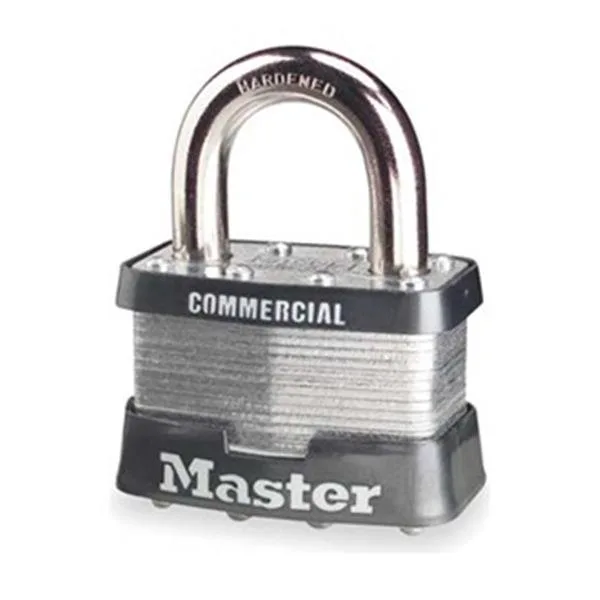 Black steel rectangular padlock with silver boron shackle, 1 inch height