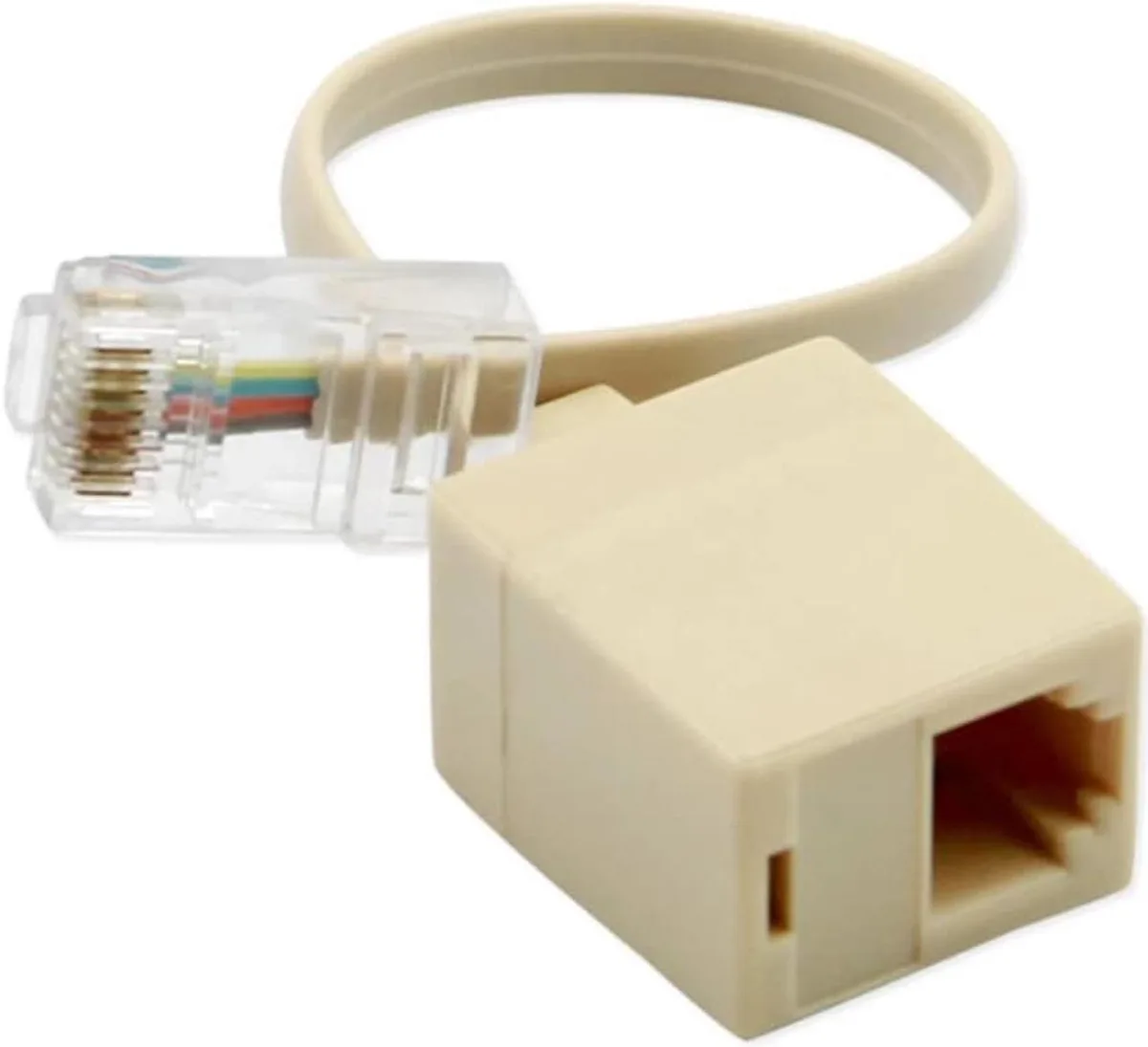 White plastic RJ45 male to RJ11 female adapter with 20cm cable