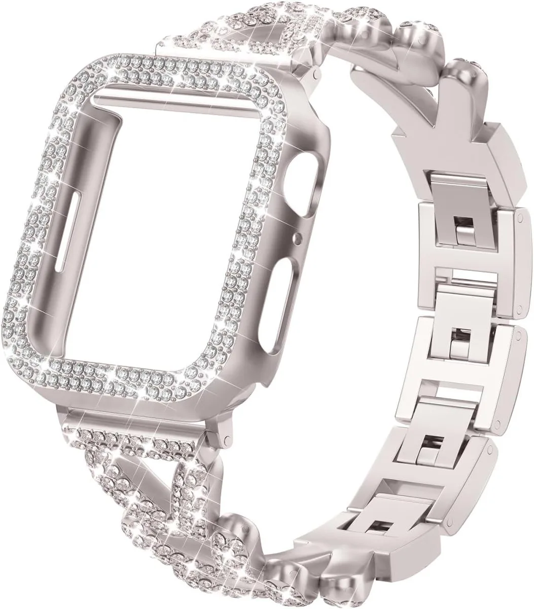 ETEIZU ETEIZU Rhinestones Metal Bracelet Case Watch Bands 38mm-49mm Series 11 SE Ultra 2 Bling Gold — product photo