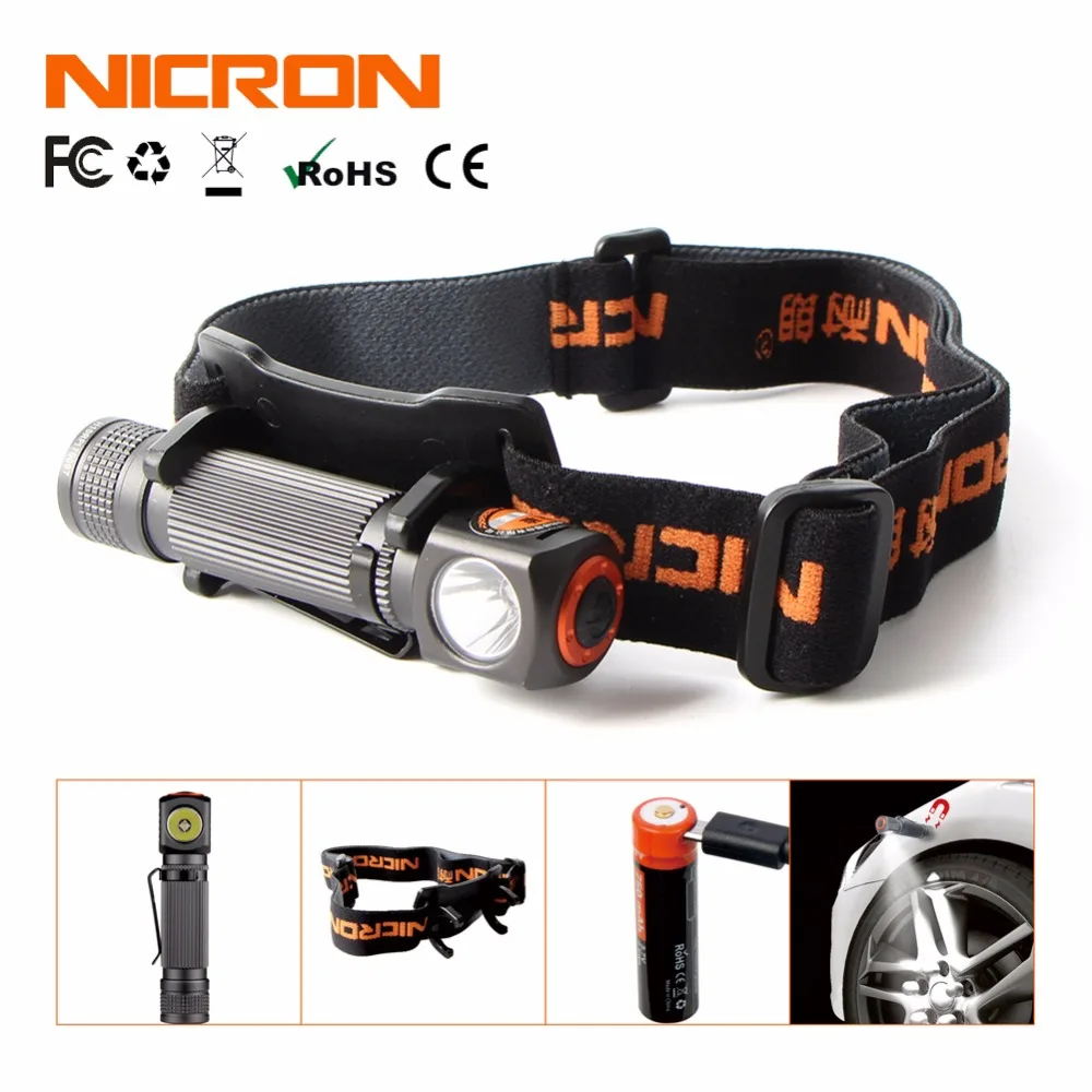 NICRON NICRON H10R Headlamp 450Lm 75M IP65 Black — product photo
