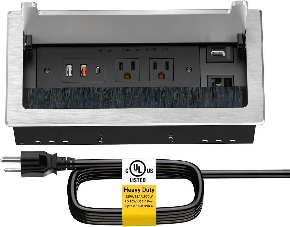BFKK BFKK Conference Table Power Hub 1 HDMI 1 RJ45 20W USB C 2 USB A 2 AC Outlets — product photo