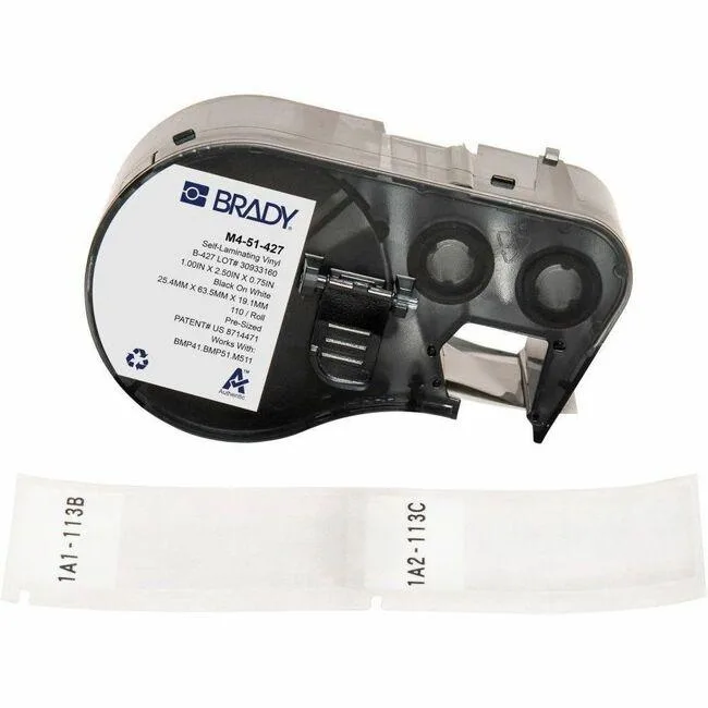 Brady Brady B-427 Self-Laminating Vinyl Labels 1" x 2 1/2" White Black Clear — product photo