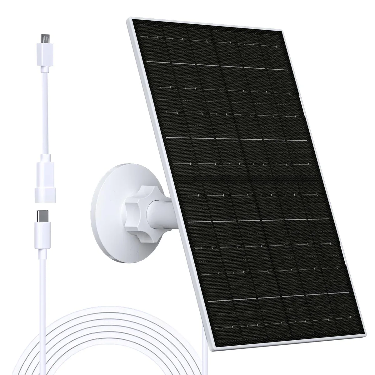 Rectangular black solar panel with adjustable bracket and 7.2ft cable