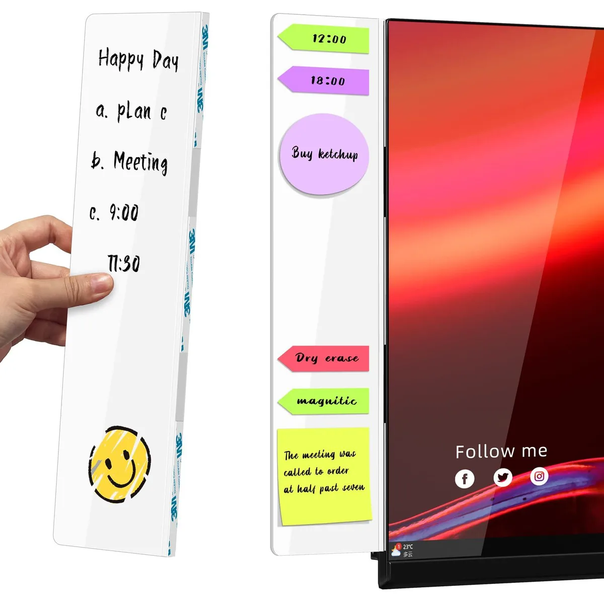  Crpich Acrylic Monitor Note Board 13.2" x 3.3" White 2 Pack — product photo