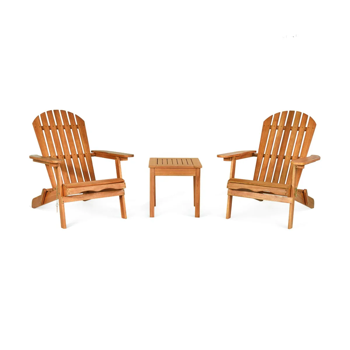 SlickBlue SlickBlue 3-Piece Adirondack Chair Set Natural Eucalyptus Widened Armrests — product photo