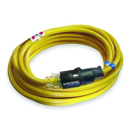 Yellow 45 ft round SJTOW locking extension cord with lighted end