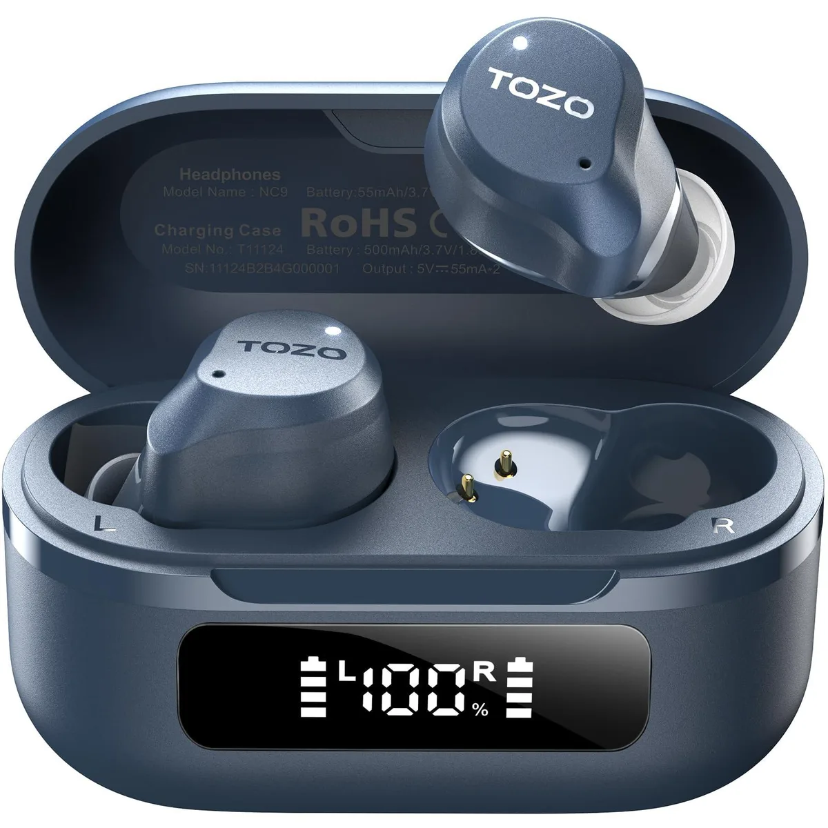 TOZO Store TOZO Store NC9 Wireless Earbuds Blue 59H 45dB ANC 6 Mics Bluetooth 5.3 32 EQs 2024 — product photo