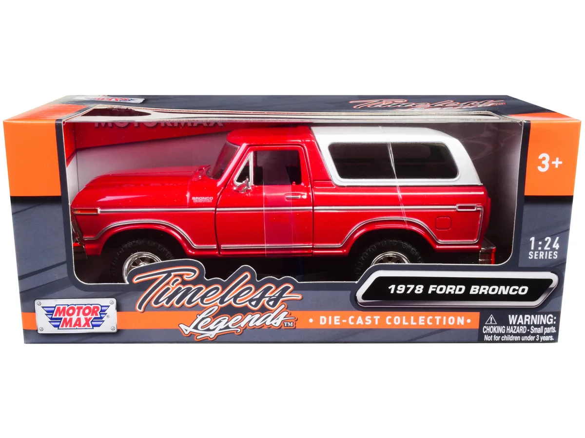 MOTORMAX MOTORMAX 1978 Ford Bronco Custom Red White Timeless Legends 1/24 Diecast — product photo