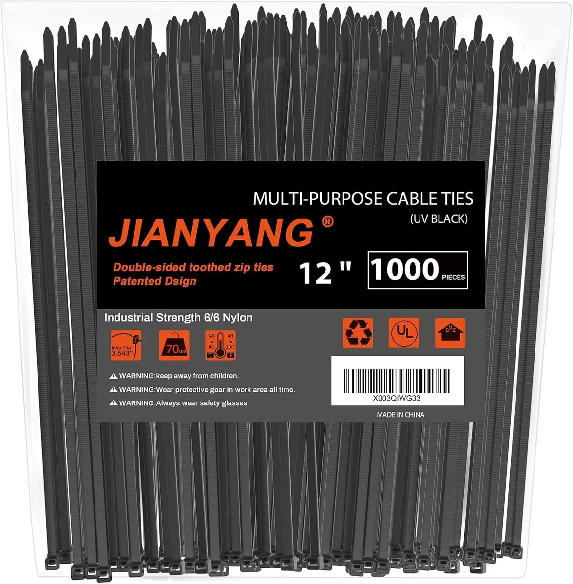Flydigi Flydigi 12 Inch Double Sided Toothed Cable Ties 1000 Pack 85 LBS — product photo