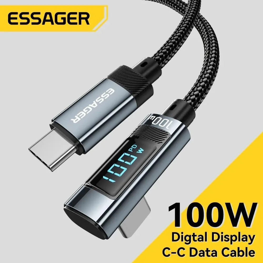ESTONE ESTONE Essager HCL100W USB-C Cable 100W 3.3ft Right Angle LED Display — product photo