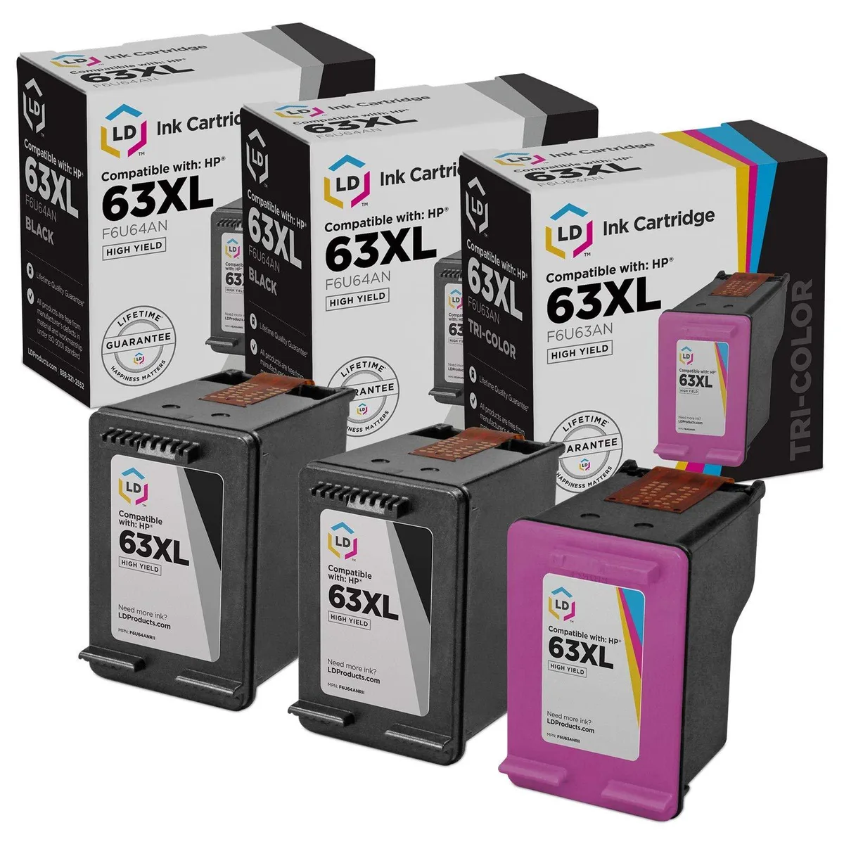 LD Products LD Products HP 63XL High Yield Ink Cartridge 3-Pack (2 Black, 1 Color) — product photo