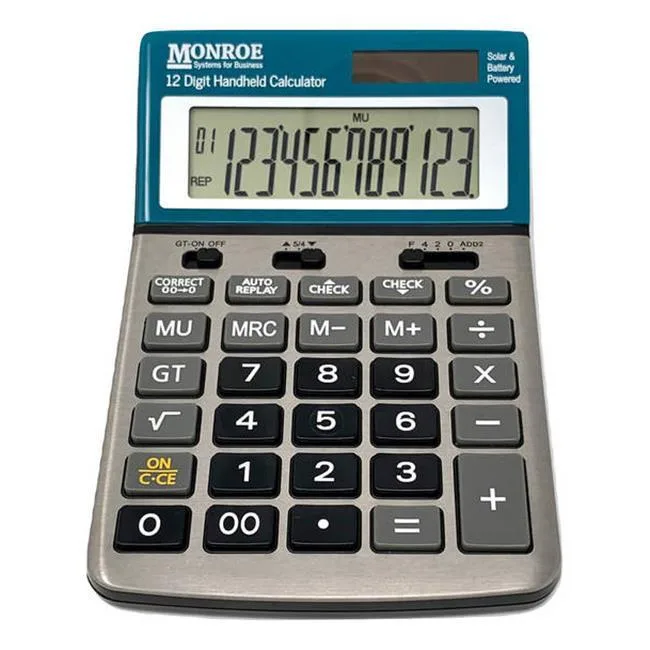 Monroe MNE12DHC 12-digit desktop calculator in dark grey