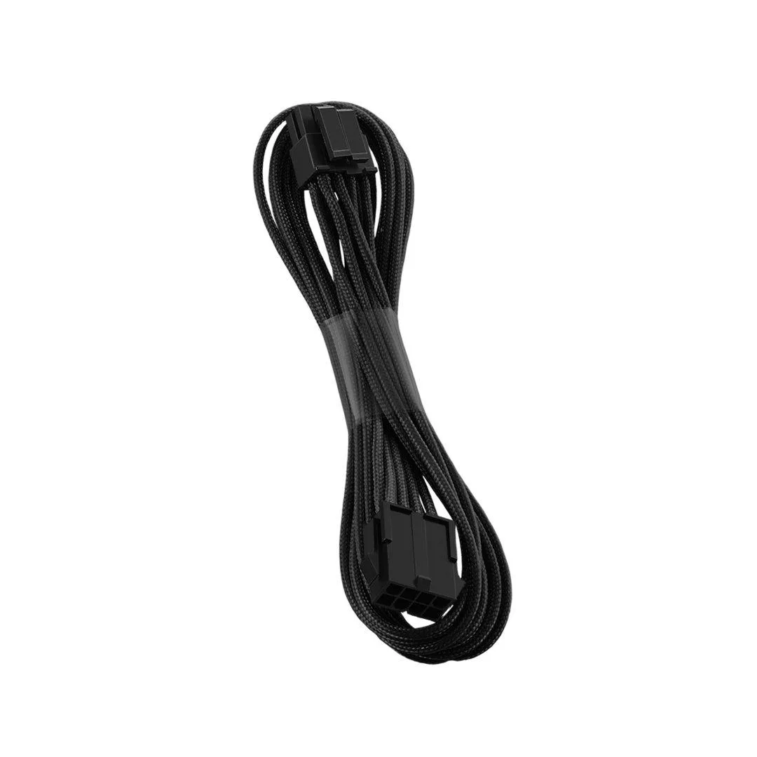 Black sleeved EPS 4+4 pin extension cable, 45cm length, heatshrink-free connectors