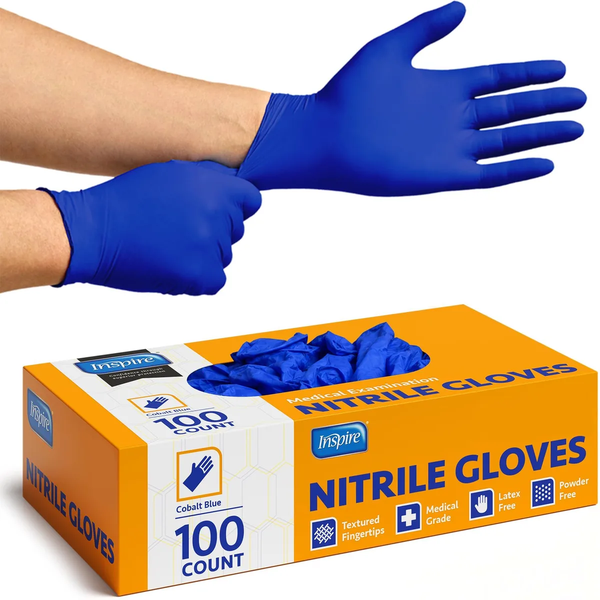 Box of 100 medium cobalt blue nitrile disposable gloves