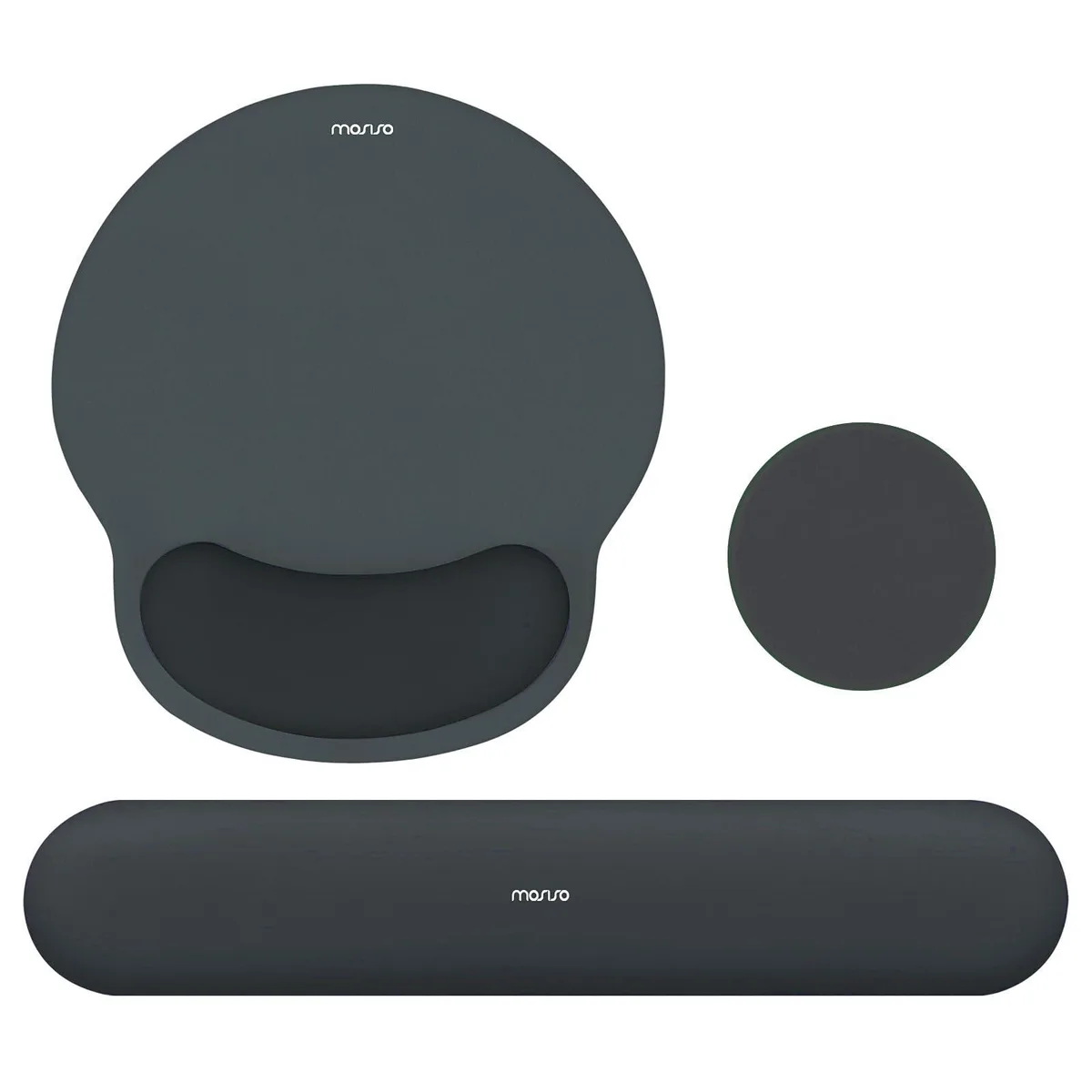 Slate gray keyboard wrist rest and curved mouse pad wrist support set with memory foam and neoprene surfaces