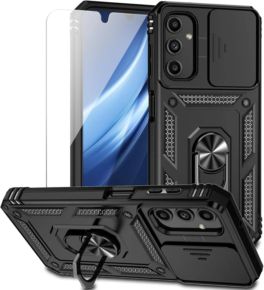 TAURKENAM TAURKENAM Samsung Galaxy A25 5G Case Black with Camera Cover Ring Kickstand Screen Protector — product photo