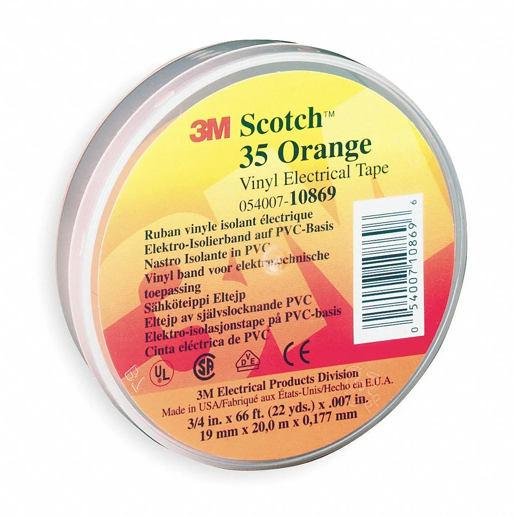 Orange vinyl electrical tape roll 3/4 inch wide 66 feet long