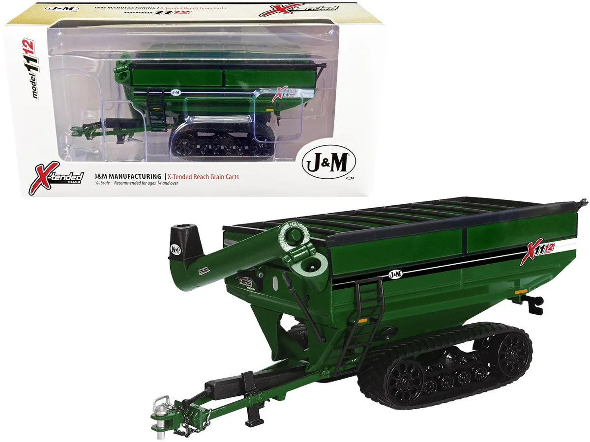 SpecCast Collectibles SpecCast Collectibles J&amp;M 1112 X-Tended Reach Grain Cart with Tracks Green 1/64 Diecast hobby collectible — product photo