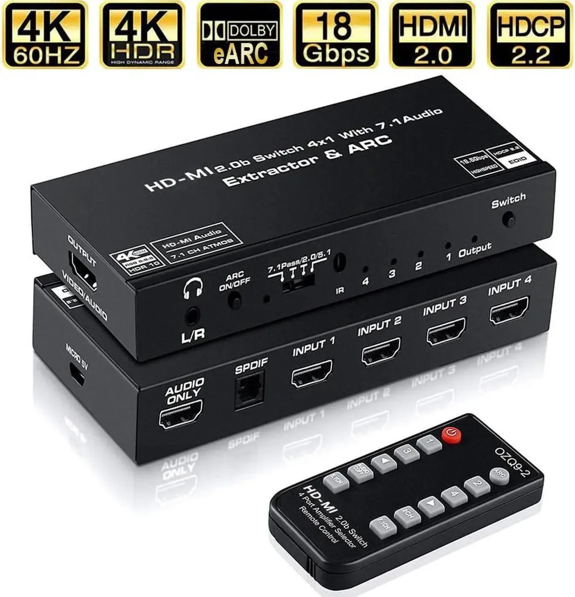 Vszerda Vszerda 4K 60Hz HDMI 2.0 Switch 4 in 1 Out Audio Extractor ARC — product photo