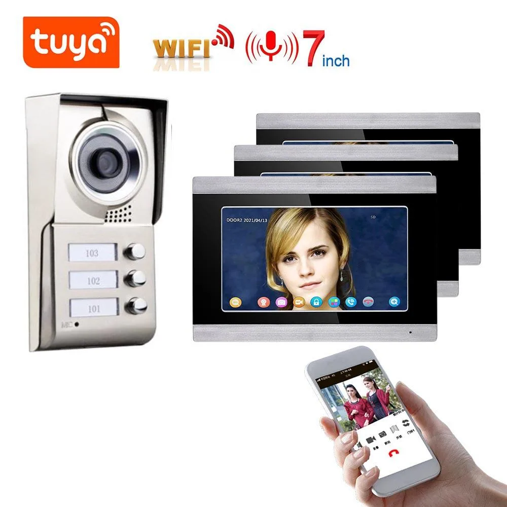 visiPower visiPower 7" HD Video Intercom Kit — 1 doorbell + 3 monitors, WiFi, Tuya, 128GB max, 10 ringtones — product photo