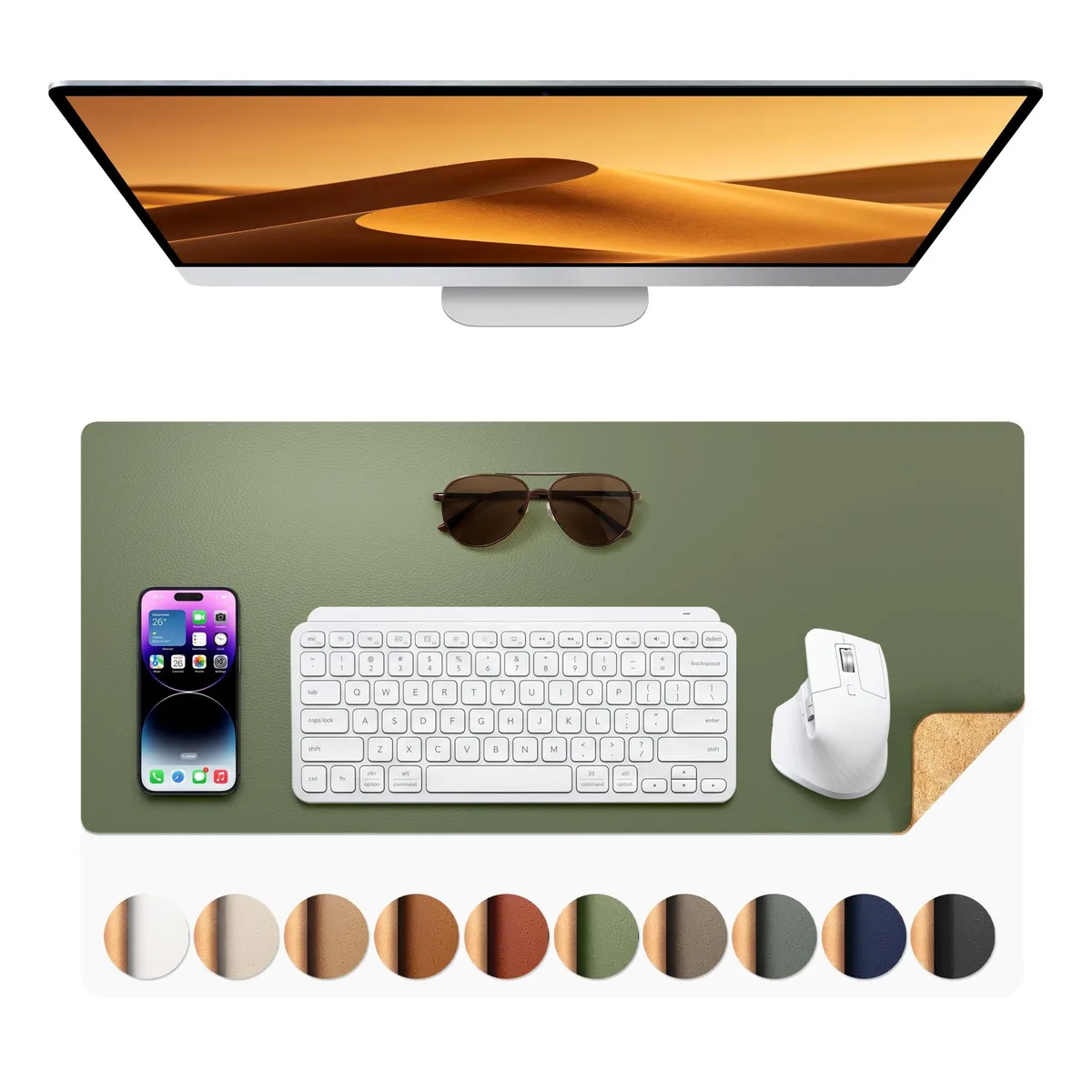  Aothia Cork Pad-Olive Green-S Dual-Sided Desk Mat 25.6x13.7in — product photo