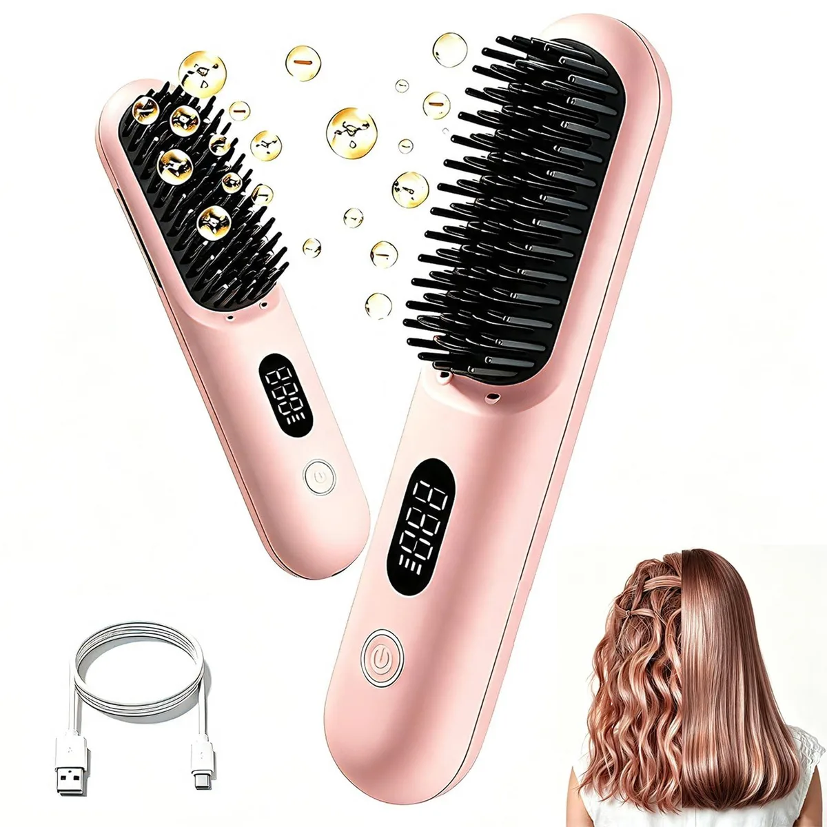  NUOLUXEON Cordless Hair Straightener Brush 230 446°F 9600mAh — product photo