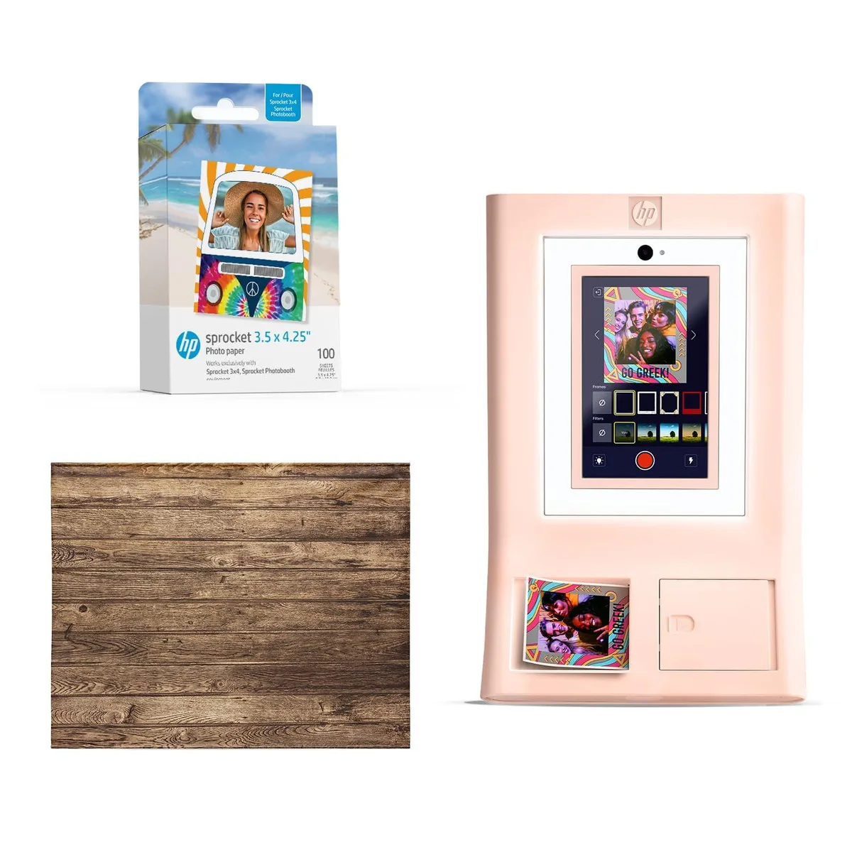 HP HP Sprocket Photo Booth Printer Pink + Zink Paper 100 Sheets + Backdrop — product photo