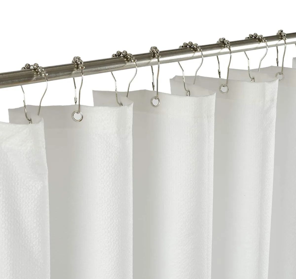 White embossed microfiber shower curtain liner with 12 metal grommets