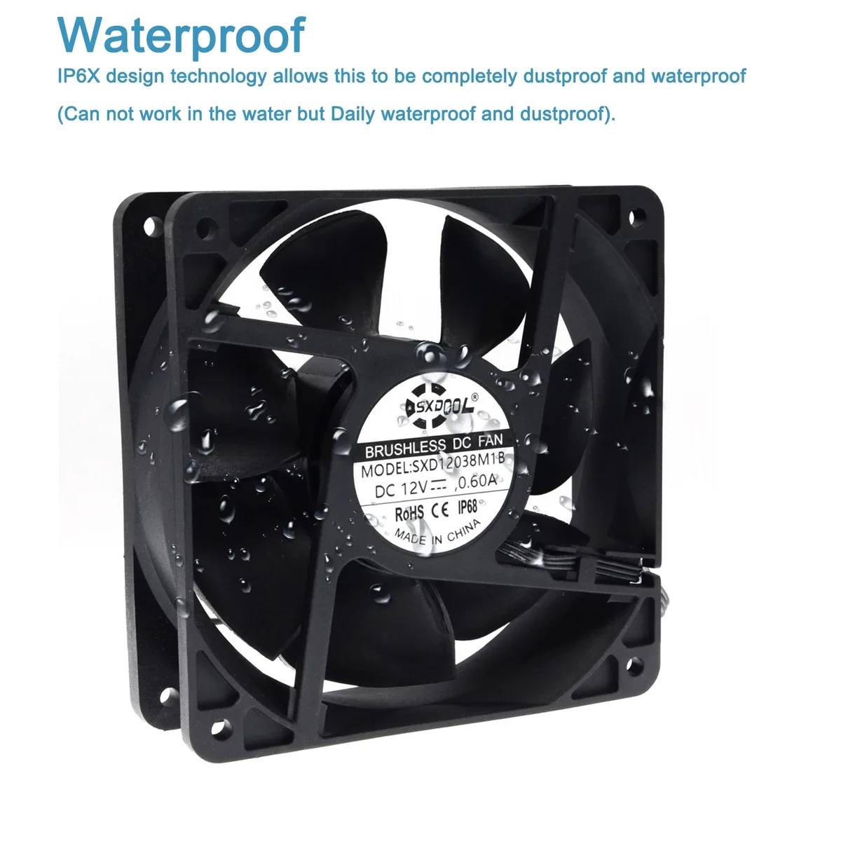 SXDOOL SXDOOL SXD12038M1B Waterproof 120mm Case Fan 3600RPM 162CFM 46.3dB 3-Pin Black — product photo