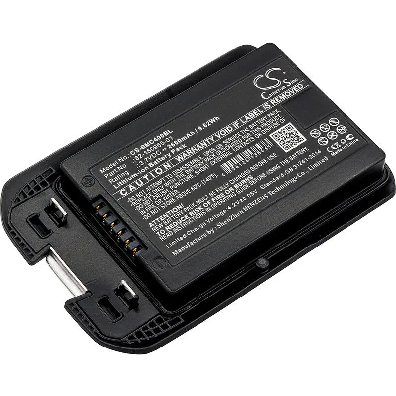 Rectangular black battery pack with label and connector
