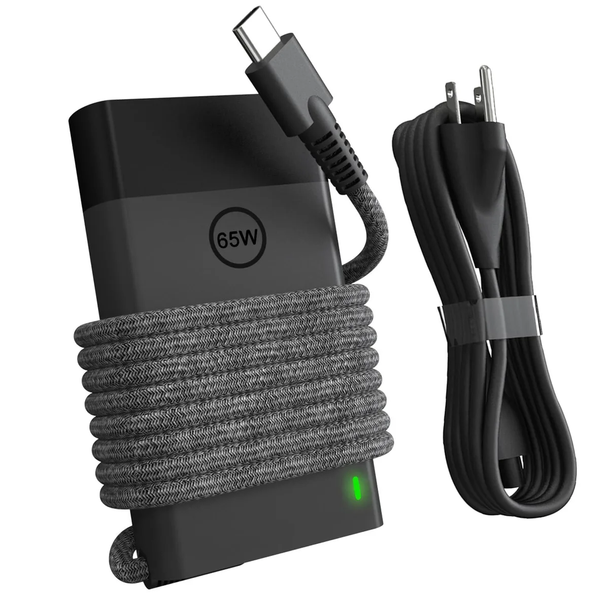 Slim 65W USB-C laptop charger with detachable power cord