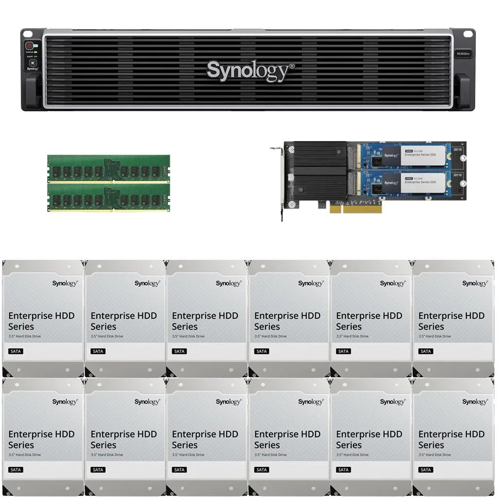 Synology Inc. Synology RS3626xs Xeon D-1726 12-Bay Rackmount NAS 16GB 3.2TB Cache 240TB Drives — product photo